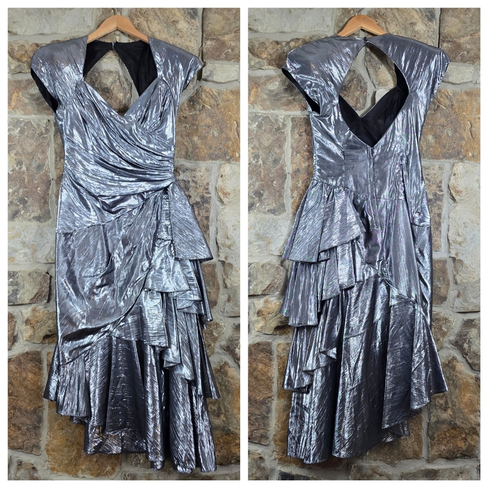 Casadei Ruffle Metallic Shiny Vintage Dress